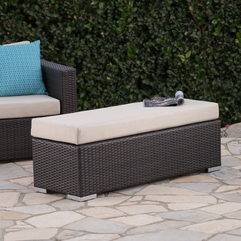 Enthrallia - Outdoor Wicker Bench With Foam Filled Cushion