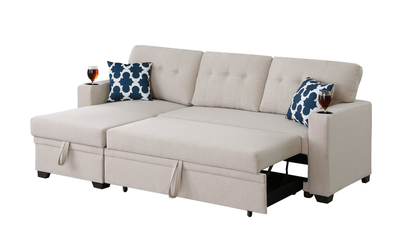 82" Width Sectional With Storage Chaise And Cupholder Armrest