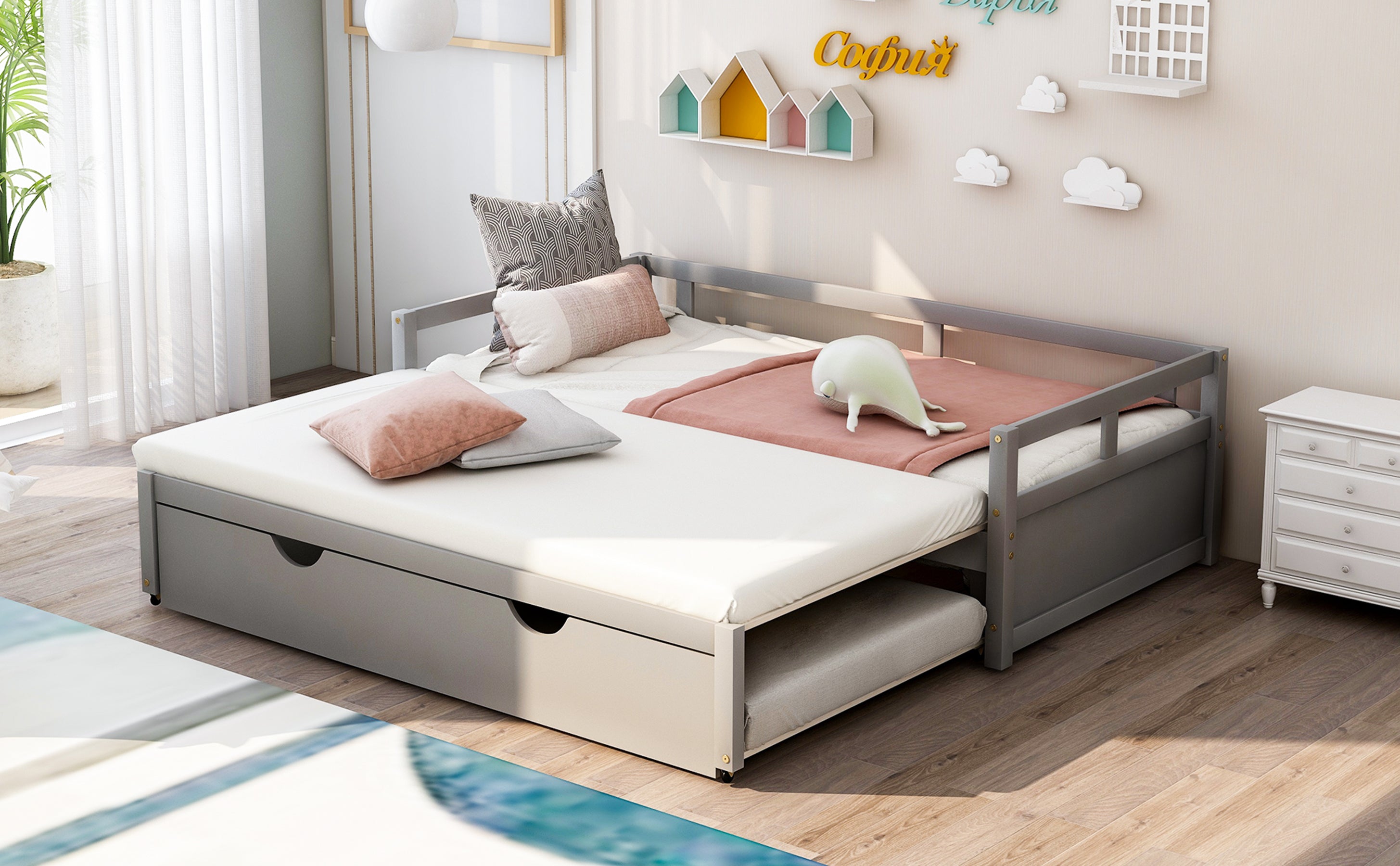 Extending Daybed with Trundle, Wooden Daybed with Trundle, Gray - Atlantic Fine Furniture Melbourne FL