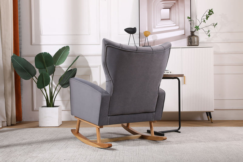 Mid-Century Modern Velvet Upholstered Rocking Chair Padded Seat For Living Room Bedroom