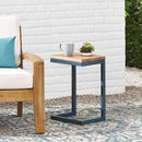 Small C Shaped End Table With Iron Base And Fir Wood Top - Black