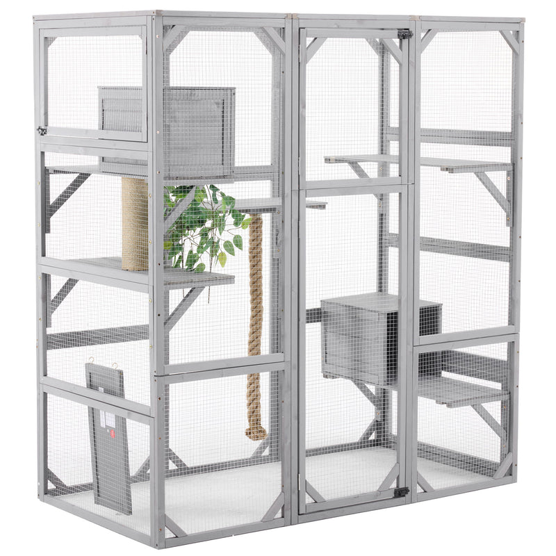 Outdoor Cat House, Diy Cat Enclosure Catio With Double Enter Doors
