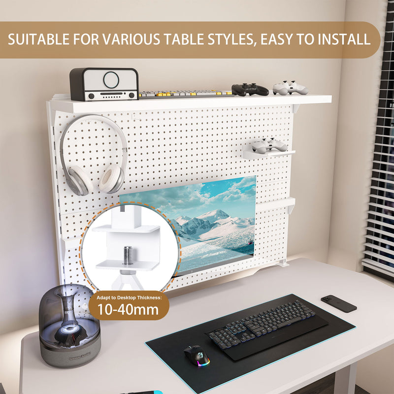 Clamp On Desk Pegboard With Single Monitor Stand