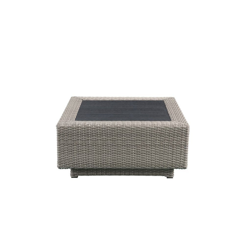 Salena - Patio Table - Beige Fabric & Gray Wicker