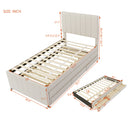 Twin Size Upholstered Platform Bed with Trundle and 3 Drawers, Linen Fabric, Beige