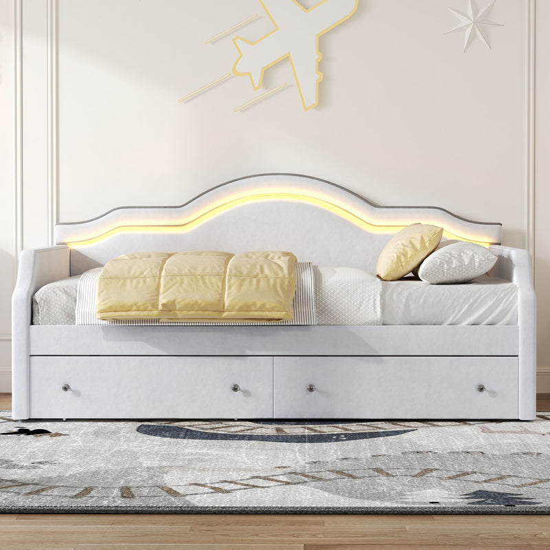 Upholstered Daybed With LED Lights And 2 Drawersme