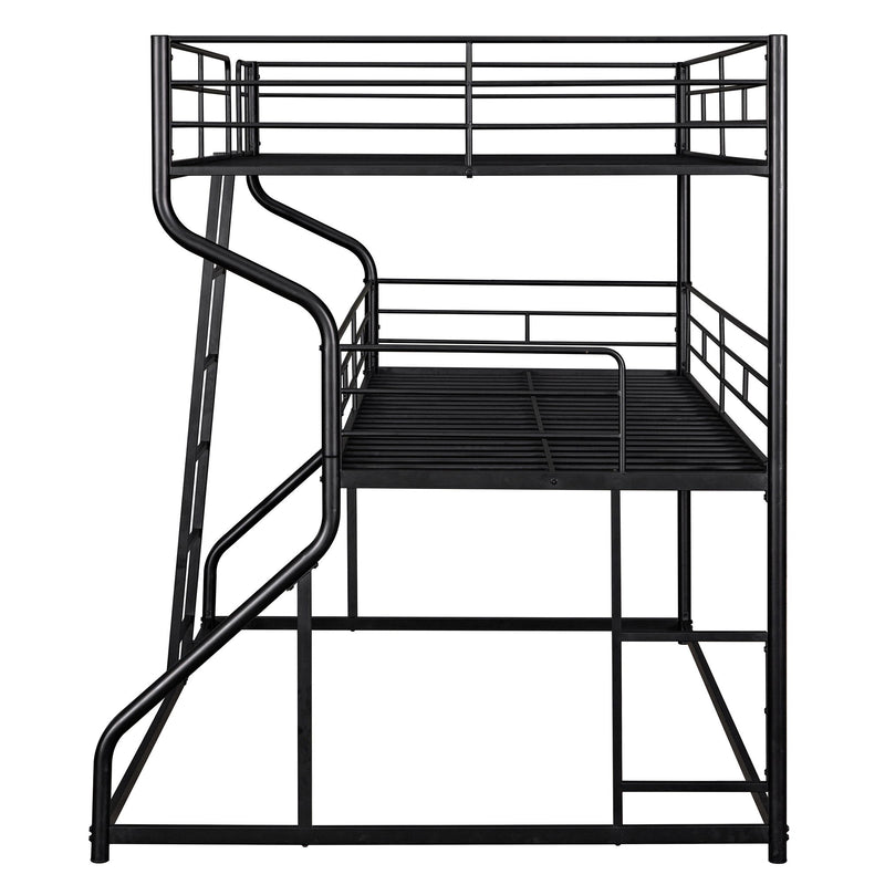Industrial Triple Bunk Bed With Dual Ladders Frame, Space Saving Design