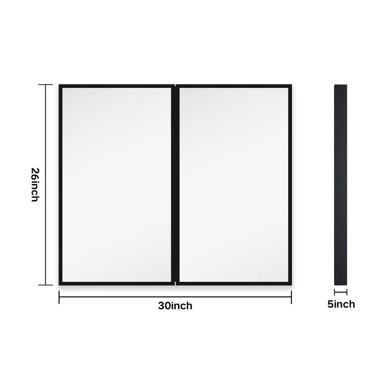 26X30" Black Metal Framed Wall Mount Or Recessed Bathroom Medicine Cabinet With Mirror - Black