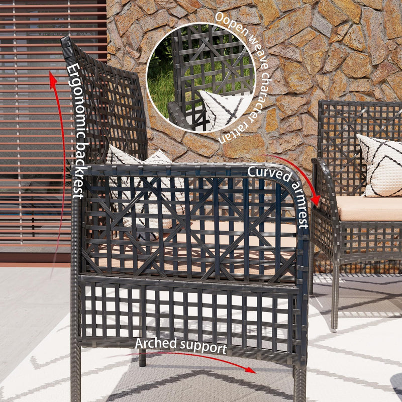 4 Pieces Rattan Wicker Chairs With Tempered Glass Table And Cushions