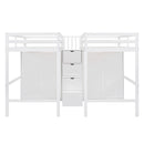 Double Twin Loft Beds with Wardrobes and Staircase, White