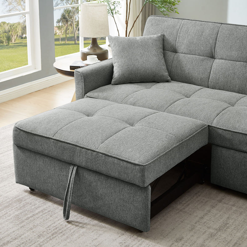 3 In 1 Convertible Sleeper Sofa Bed, Reclining Backrest, Pillows, Pockets