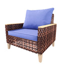7 Pieces Patio, Wicker Dining Set With Removable Cushions Cotton And Rattan - Blue