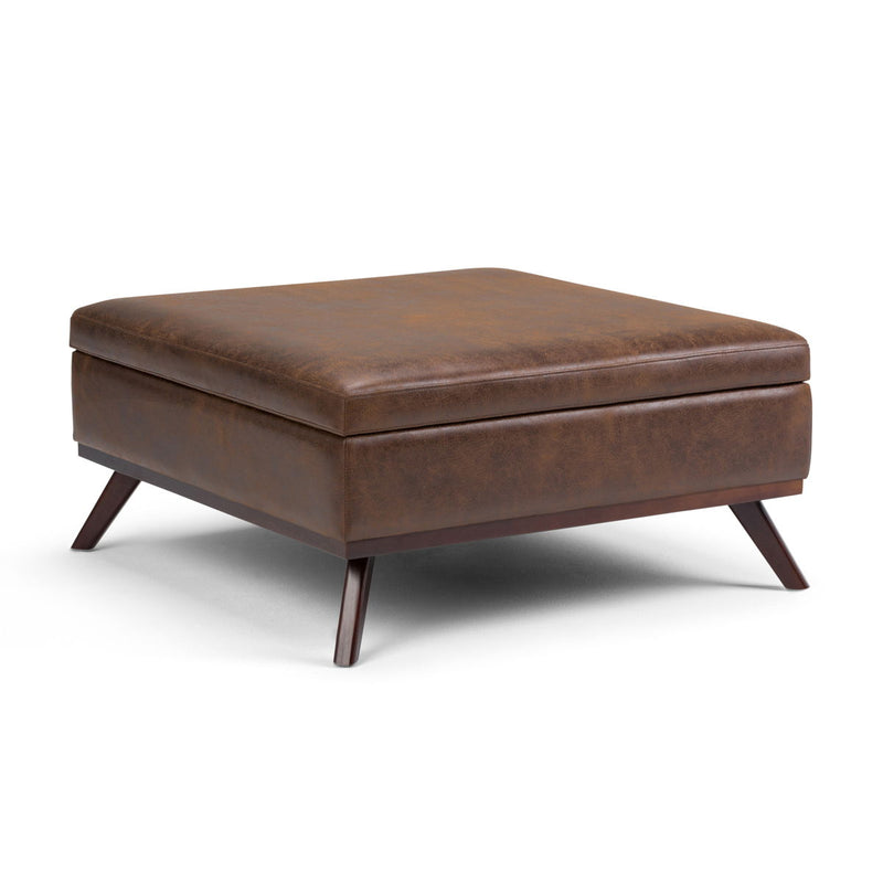 Owen - Square Coffee Table Storage Ottoman - Distressed Chestnut Brown