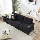 Modern Corduroy Fabric Sofa, 3 Seater Compressed Couch With Cup Holders