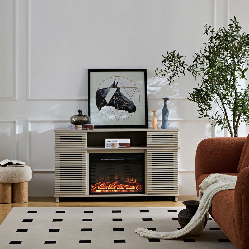 Modern Cabinet With Adjustable Shelves And Remote Controlled Fireplace
