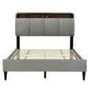 Full size Upholstered Platform Bed with Storage Headboard, Sensor Light and a set of Sockets and USB Ports, Linen Fabric, Gray