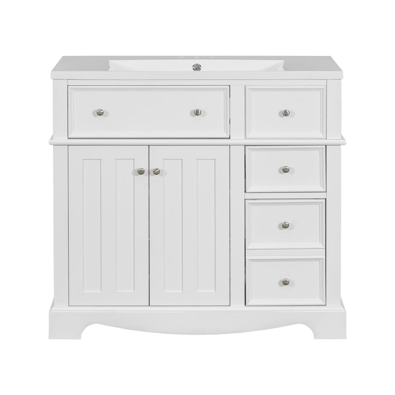 Bathroom Vanity With Resin Sink Combo, Frame Bathroom Storage Cabinet, Freestanding Vanity Set With 3 Drawers & Adjustable Shelf - White