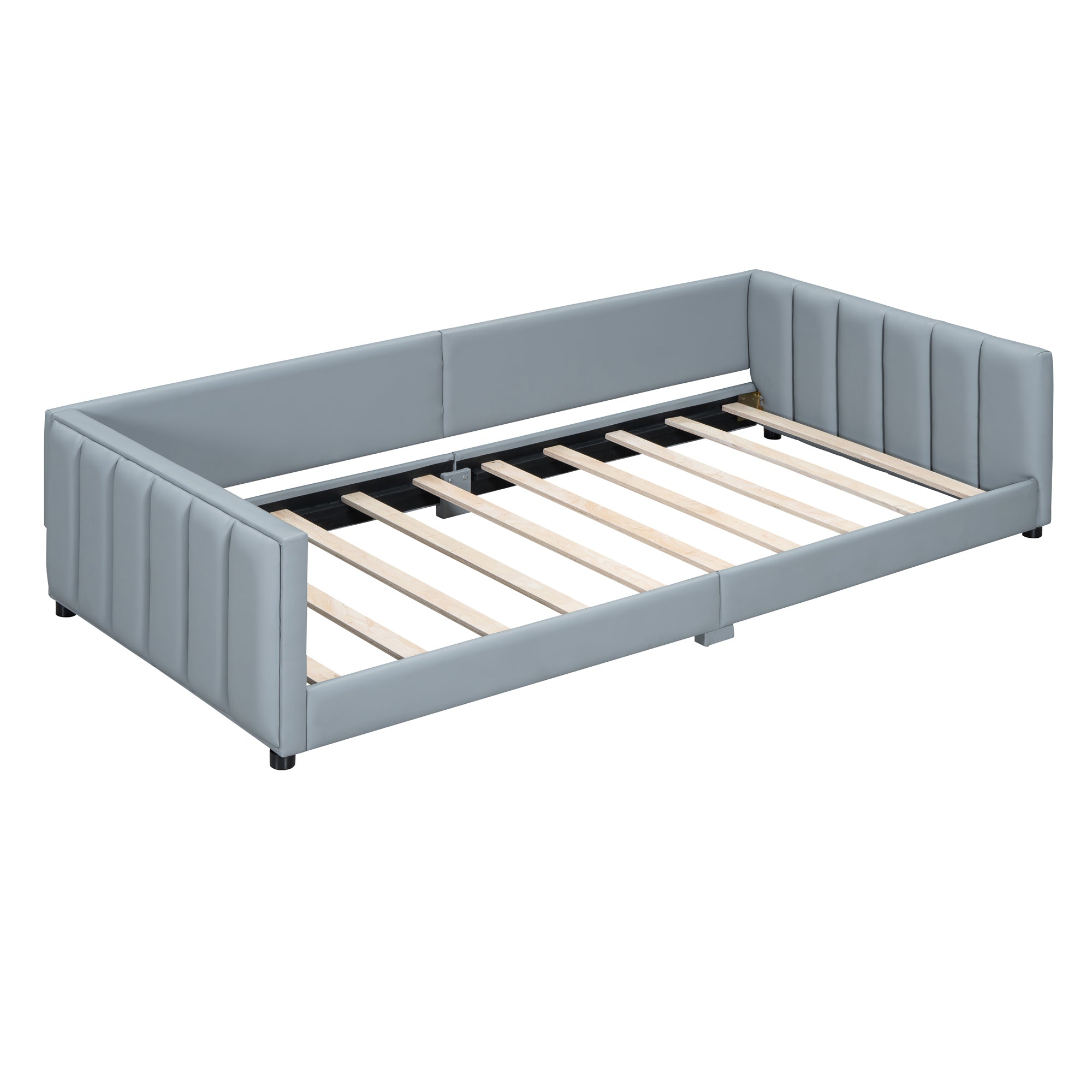 Queen Size & Twin XL Size Upholstered Platform Bed, Mother & Child Bed, PU Leather, Gray - Atlantic Fine Furniture Melbourne FL