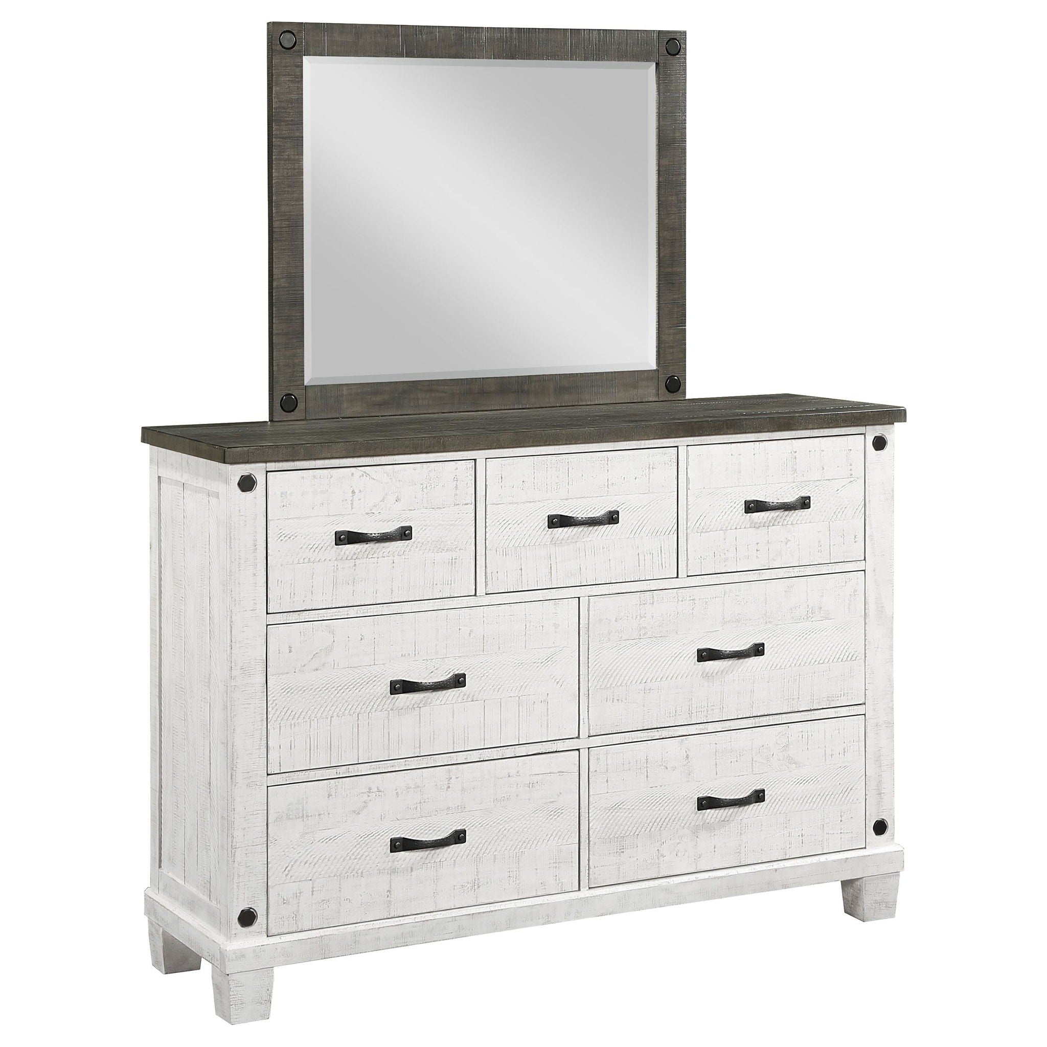 Lilith 7-drawer Dresser with Mirror Distressed White