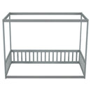 Twin Size Canopy Frame Floor Bed with Fence, Guardrails,Grey