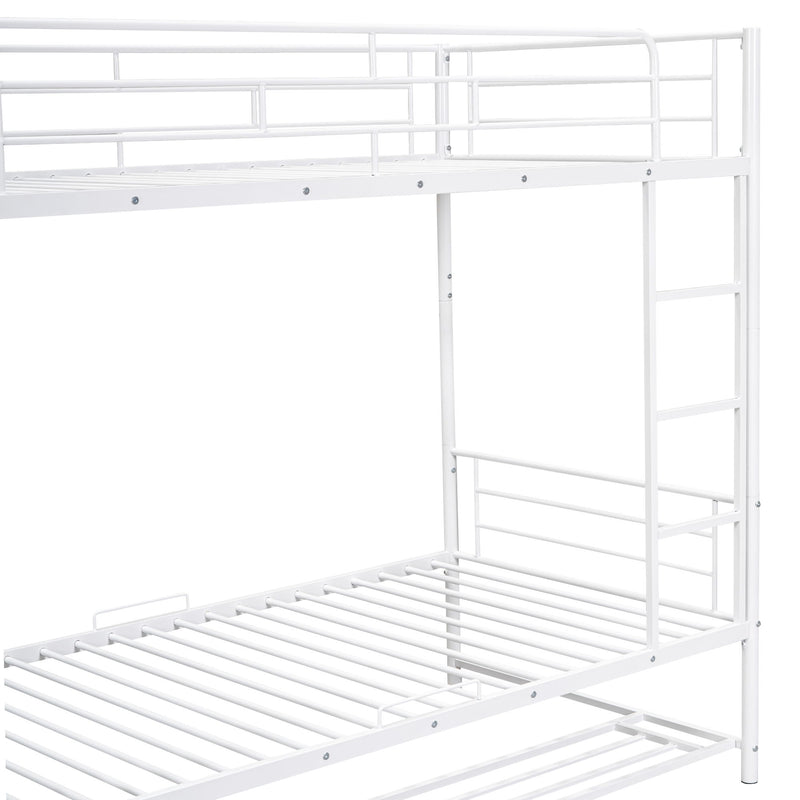 Twin Over Twin Metal Bunk Bed With Shelf And Guardrails