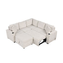 Sectional Sofa Convertible Pull-Out Sofa Bed With A Movable Storage Ottoman For Living Room