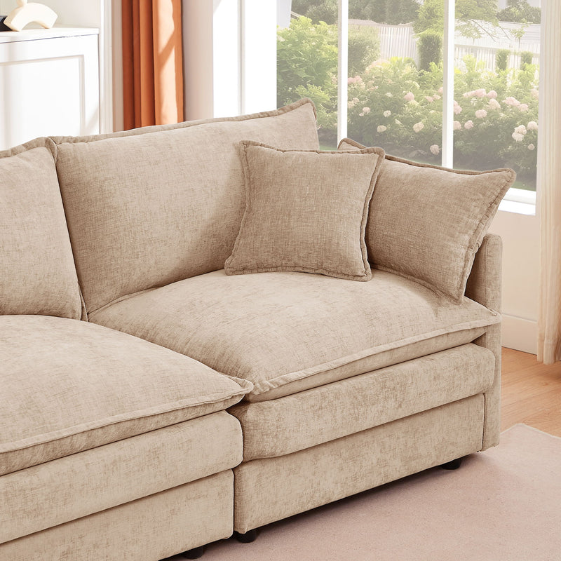 Modular L-Shaped Sectional Sofa With Movable Ottoman - Coffee
