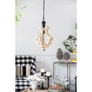 Farmhouse Chandeliar Distressed Pendant French Country Wood Chandelier For Living Room Foyer, Bulb Not Included - Antique Cream