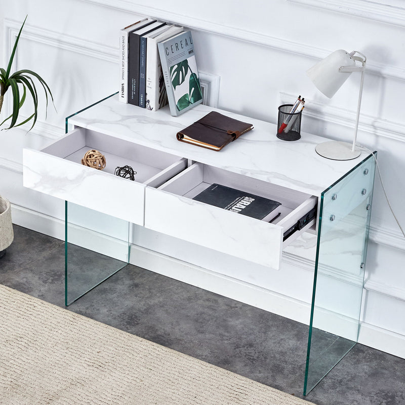 Environmental Protection Minimalist Dresser, Desk, Desktop Computer Desk, With Double Drawer Storage Space, Simple Home, Perfect For Various Styles - White