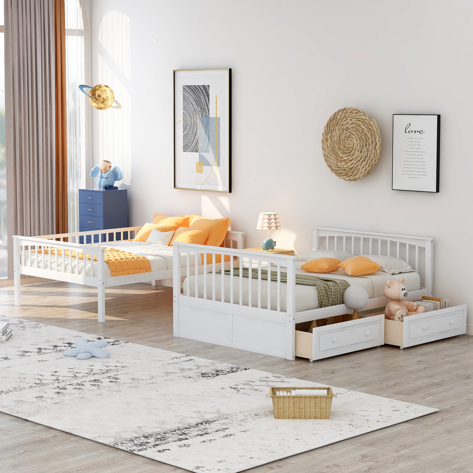 Full over Full Bunk Bed with Drawers, Convertible Beds, White(OLD SKU: SM000241AAK-1) - Atlantic Fine Furniture Melbourne FL