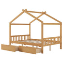 House Style Platform Bed With Headboard, Footboard, 2 Drawers, And Roof Design