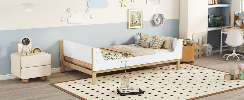 Bed With Headboard, Footboard, Safeguards, Built-In Bed-End Book Storage Rack