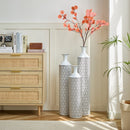 Modern Floor Vase Set Metal Vases With Geometric Pattern, 3 Piece Home Decor Set - White / Black
