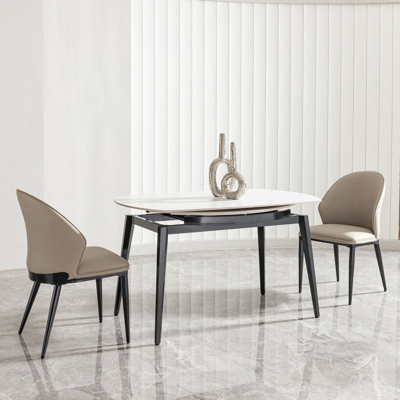Modern Extendable Round Dining Table With Sintered Stone Top - White / Black