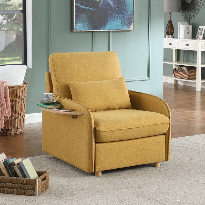 Huckleberry - Linen Accent Chair With Storage Ottoman And Folding Side Table