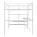 Full Size Metal Loft Bed with Desk and Lateral Storage Ladder, White