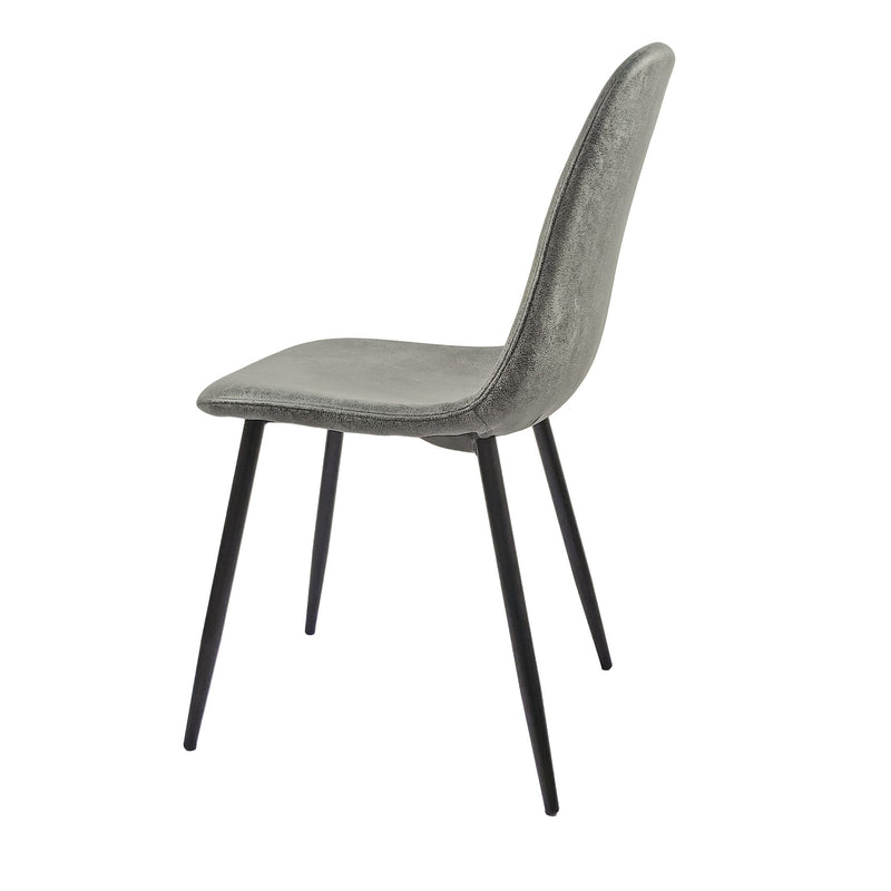 Modern Dining Table Set For 4 With Suede Upholstered Chairs, Round Design - Black / Gray
