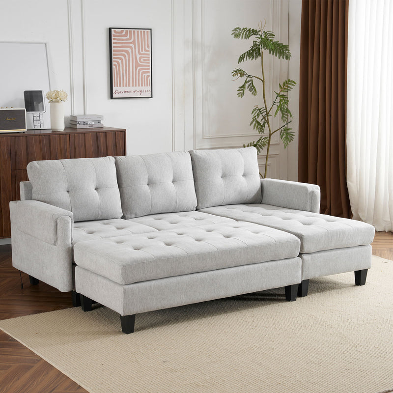 L Shaped Sofa Sectional Couch Sofa Bed With Two USB Ports, A Movable Ottoman And A Reversible Chaise Lounge For Living Room