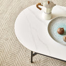 Contemporary Coffee Table Sintered Stone Surface With Ceramic Finish Double Layer Design Base Matte Shelf Modern Living Room Center Table - White / Gray