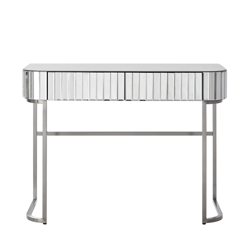 Mirrored Makeup Vanity Table With Stainless Steel Base And 2 Drawers