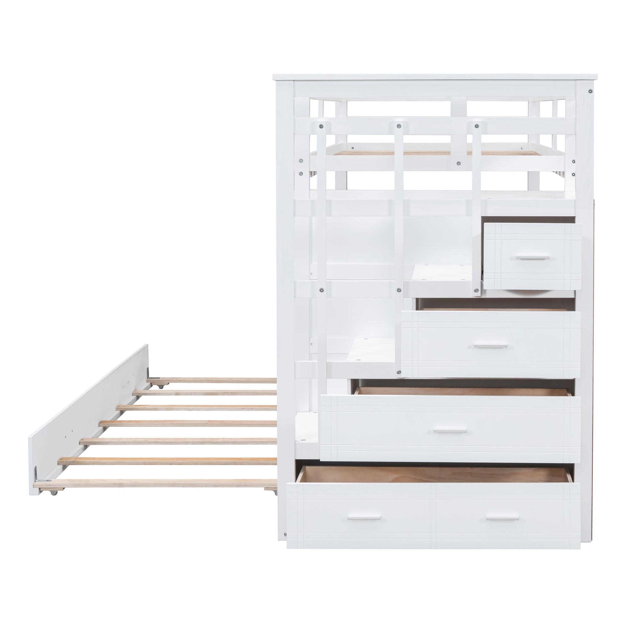Twin Over Twin Bunk Bed with Trundle and Staircase,White(OLD SKU:LT000068AAK) - Atlantic Fine Furniture Melbourne FL