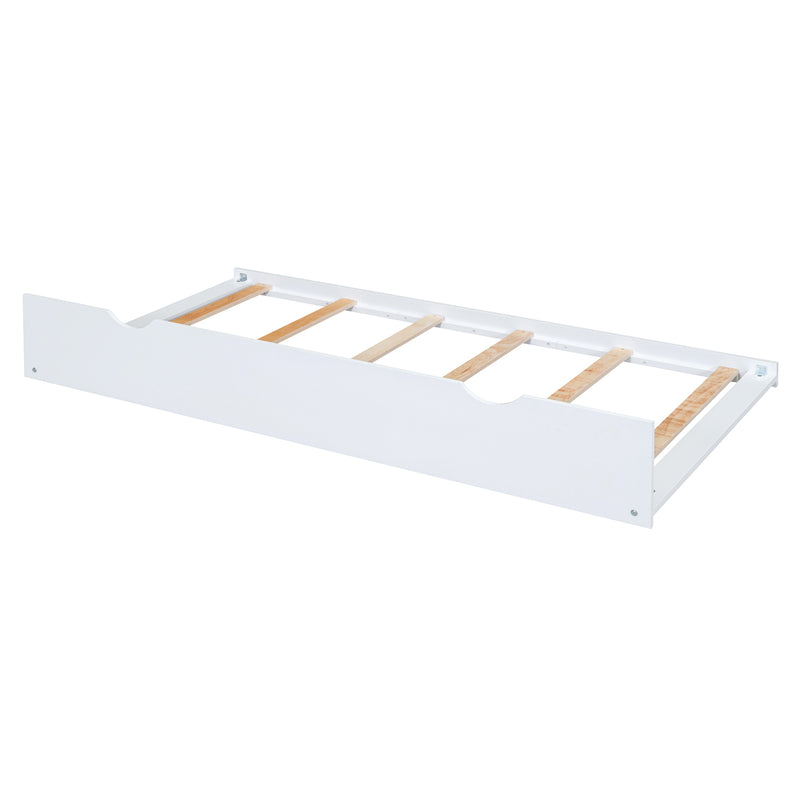 Full Size Wood House Bed With Twin Size Trundle, Wooden Daybed, White