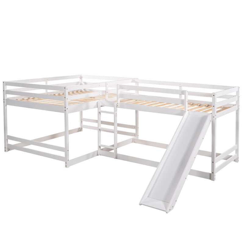 L-Shaped Bunk Bed With Slide And Short Ladder