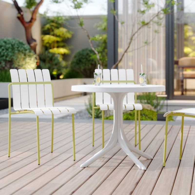 4 Piece Set Of Modern Color Block Designed Single Chairs, UV Resistant And Rust Proof - Grain Yellow / White