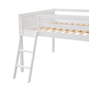Full Size Wood Loft Bed with Ladder, ladder can be placed on the left or right, White