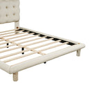 Queen Size Velvet Platform Bed with LED Frame, Thick & Soft Fabric and Button-tufted Design Headboard, Beige