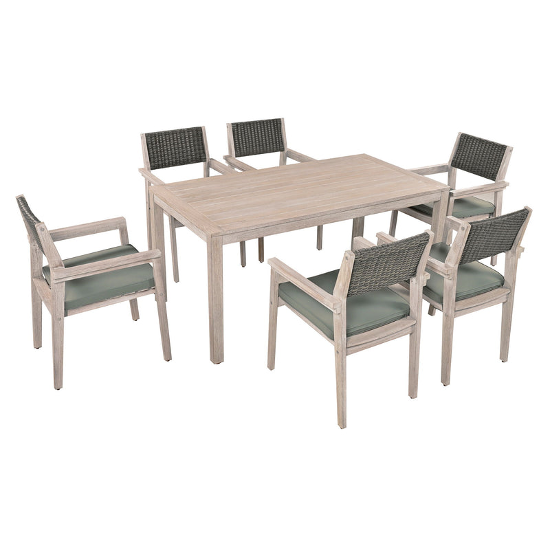 Outdoor Dining Set Patio Dining Table And Chairs With Rattan Backrest And Removable Cushions For Patio And Backyard - White Washed