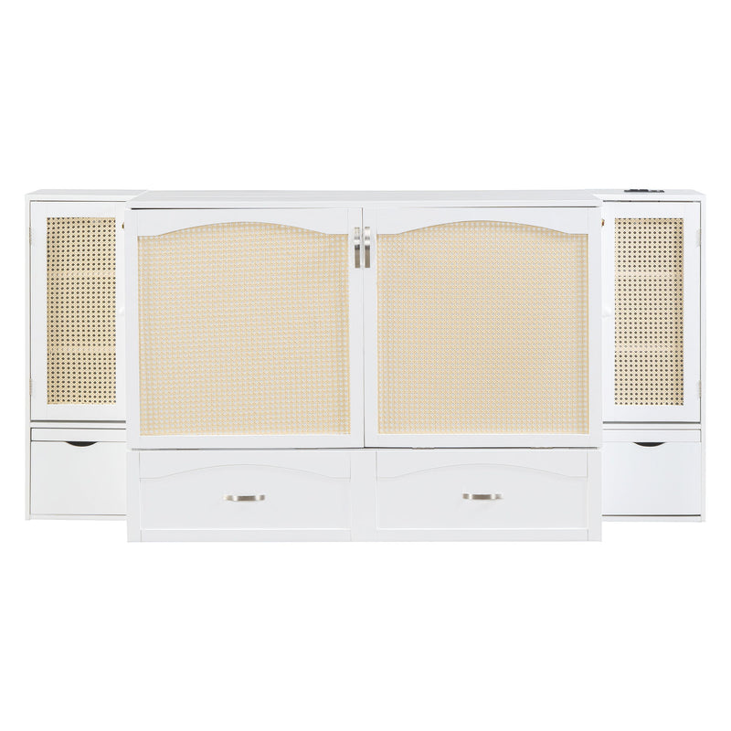 Murphy Wall Bed With Drawer And Rattan Decoration