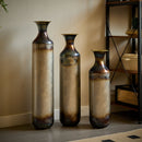 Modern Droplet Shaped Floor Vase Set, Glazed Metal Decorative Vases 3 Piece Home Accent For Living Room - Gold / White