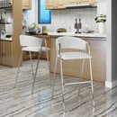 Modern Bar Stools With Low Back And Arms And Durable Metal Frame (Set of 2) - Ivory